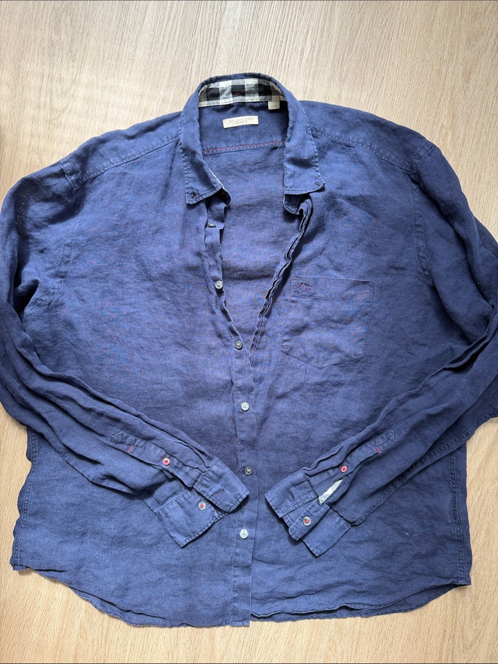 Burberry Brit 100% Linen Button Front Shirt Navy Blue Men’s XXXL Fits Like XL